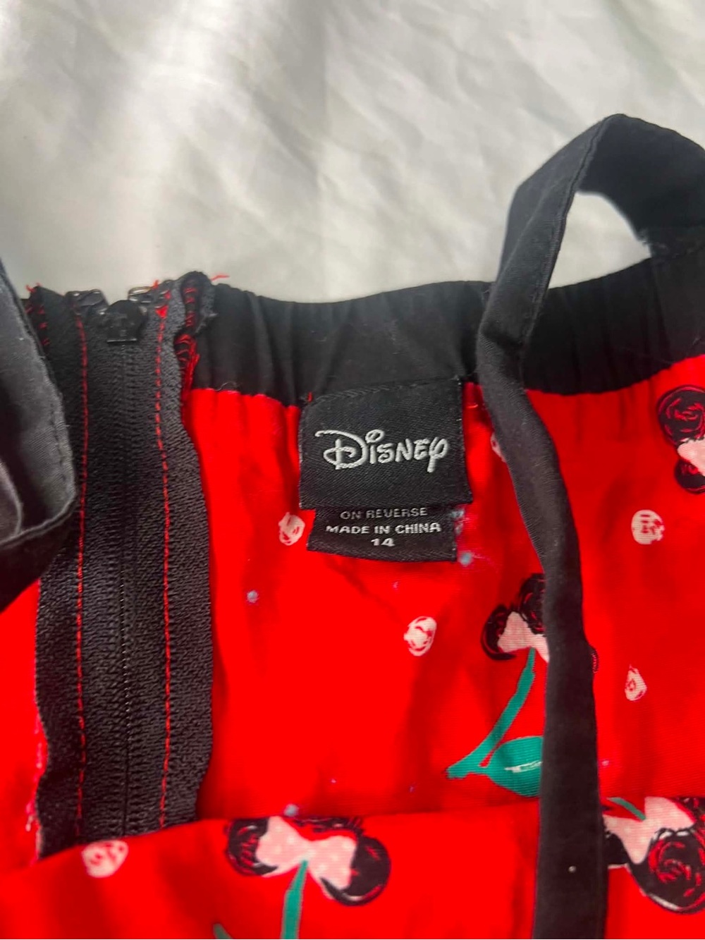 Disney Red Midi Dress with Black Trim and Green Floral Accents - Picture 4 of 5